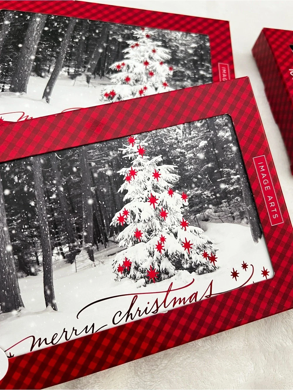 Lot of 3 Christmas Box Cards 16 Cards Each “Merry Christmas” Tree and Snow Print